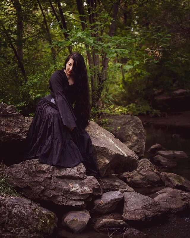 The Witch of the Monongahela ~  Black Renaissance Medieval Smocked Sword Mistress Chemise Dress Tunics Seasonal trendy
