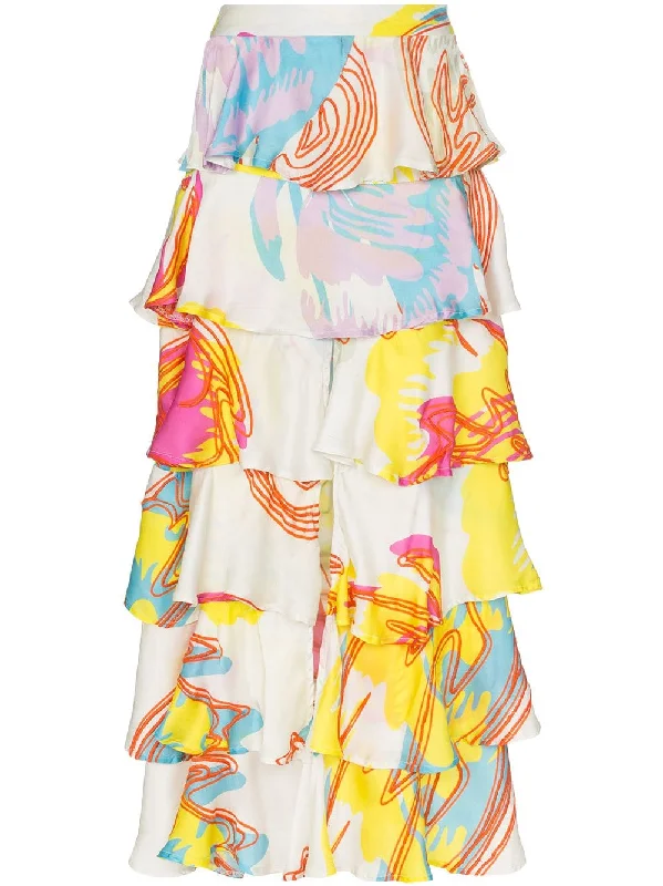 Perla Tiered Ruffled Maxi Skirt linen skirt natural