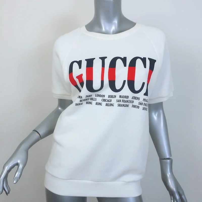 Gucci Cities Short Sleeve Sweatshirt Top White Cotton Size Extra Small Hoodie with Slim Fit Tailored Modern Gucci Cities Short Sleeve Sweatshirt Top White Cotton Size Extra Small Hoodie with Slim Fit Tailored Modern