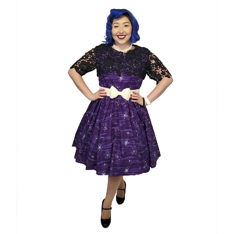 Purple Retro Atomic Print Dress Tunics Satin smooth