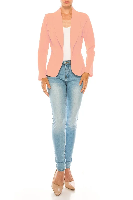 Women's Casual Solid Office Work Wear Long Sleeve Fitted Open Front Blazer Jacket Zip Front Button Front Snap Front Women's Casual Solid Office Work Wear Long Sleeve Fitted Open Front Blazer Jacket Zip Front Button Front Snap Front