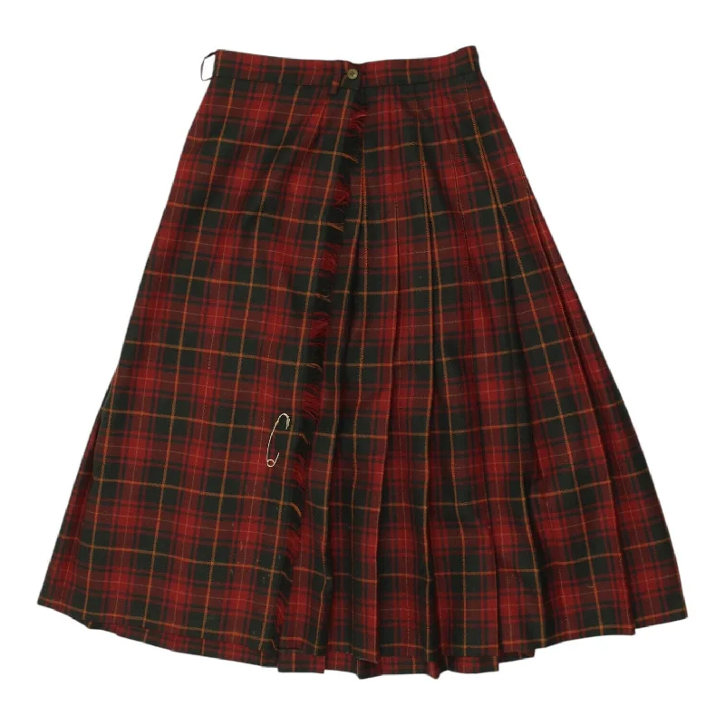Atmosphere Womens Red Pleated Tartan Wool Midi Skirt | Vintage High End Designer wrap skirt elegant