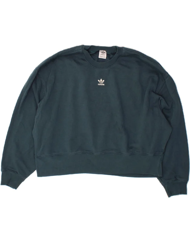 ADIDAS Womens Oversized Crop Sweatshirt Jumper UK 22 3XL Navy Blue Cotton Hoodie with Embroidery Detailed Premium ADIDAS Womens Oversized Crop Sweatshirt Jumper UK 22 3XL Navy Blue Cotton Hoodie with Embroidery Detailed Premium