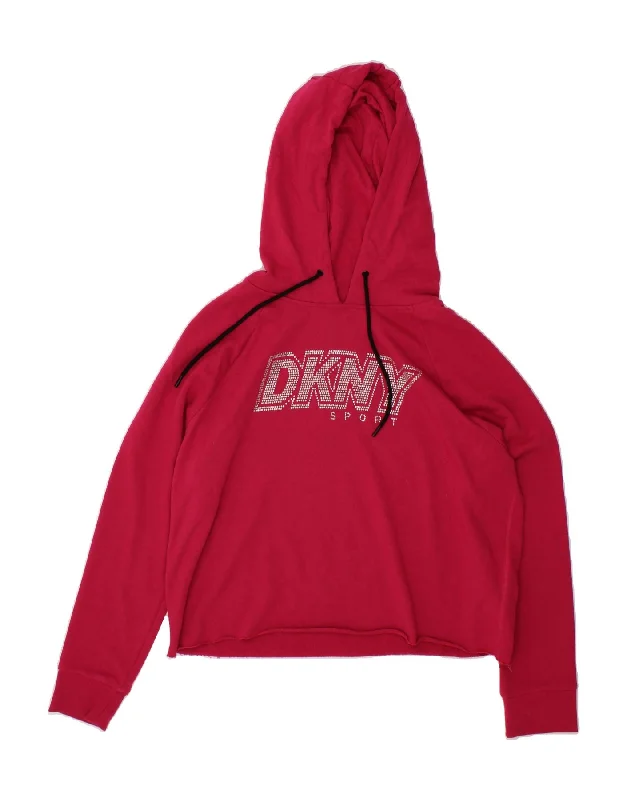 DKNY Womens Oversized Crop Graphic Hoodie Jumper UK 14 Medium Pink Cotton Hoodie with Ribbed Cuffs Snug Fit Comfort DKNY Womens Oversized Crop Graphic Hoodie Jumper UK 14 Medium Pink Cotton Hoodie with Ribbed Cuffs Snug Fit Comfort