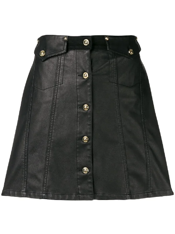 button front mini skirt leather skirt bold