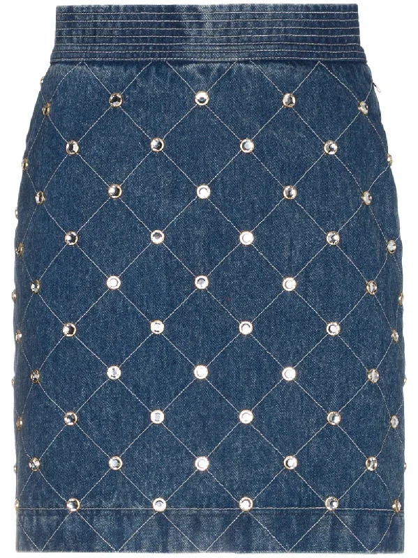 crystal embellished denim mini skirt linen skirt breathable