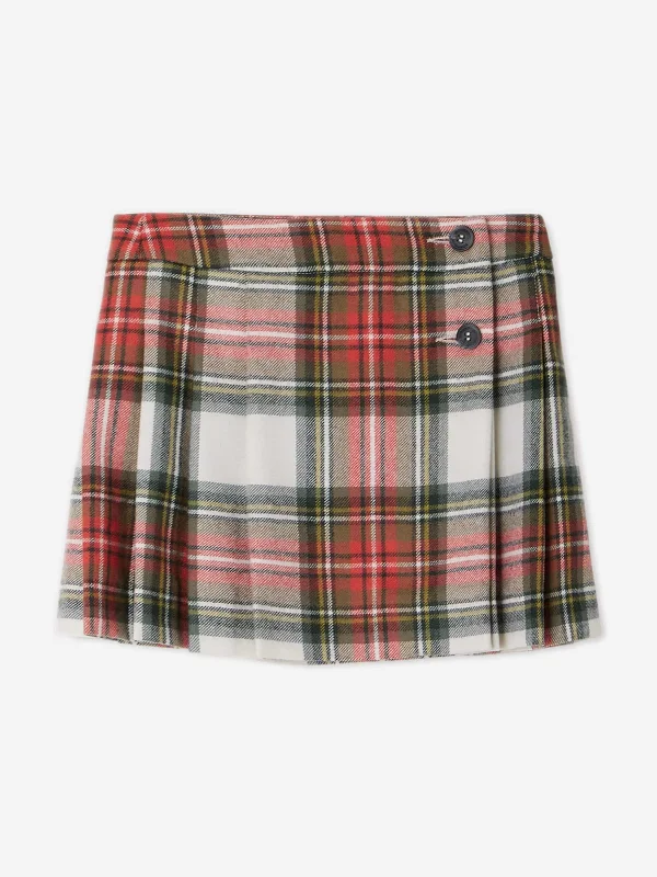 Bonpoint Girls Talissa Tartan Wool Skirt in Red denim skirt stylish