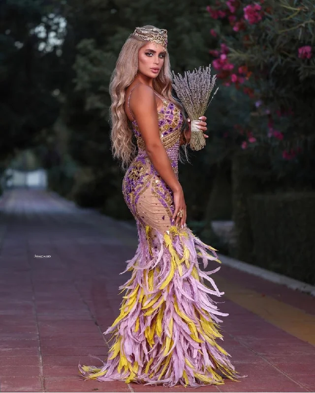 Scoop Neckline Feathered Dress Square Neckline Feminine