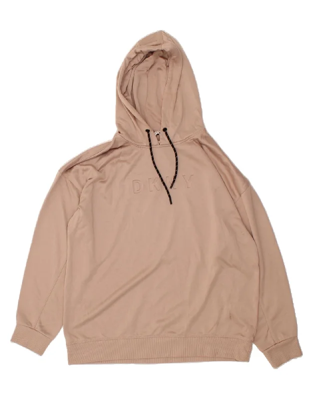 DKNY Womens Oversized Graphic Hoodie Jumper UK 16 Large Pink Cotton Hoodie with Thumb Holes Functional Cozy DKNY Womens Oversized Graphic Hoodie Jumper UK 16 Large Pink Cotton Hoodie with Thumb Holes Functional Cozy