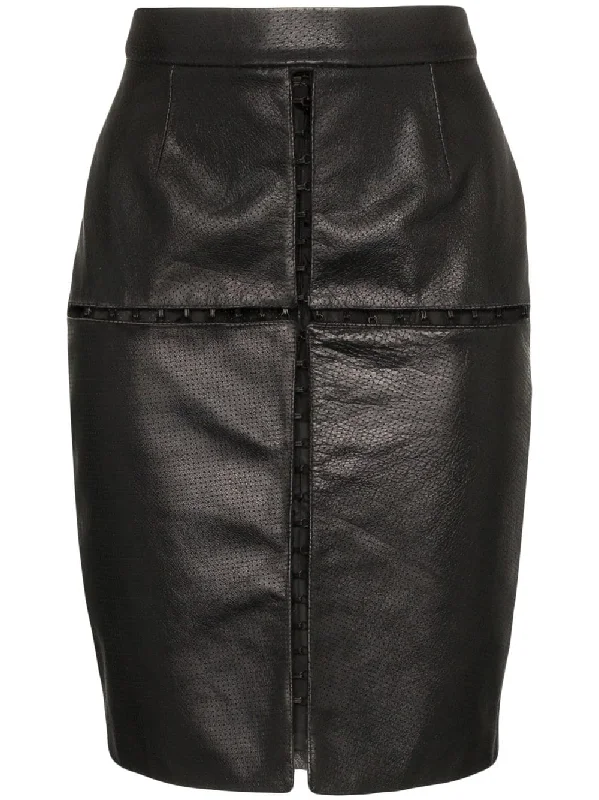 black cut out leather mini skirt midi skirt versatile