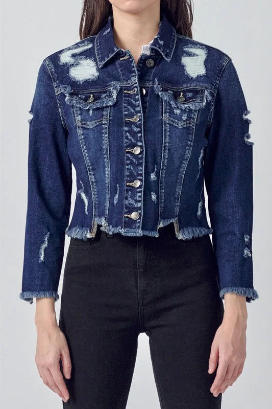 Mid Length Denim Distress Jacket Trench Coat Raincoat Waterproof Jacket