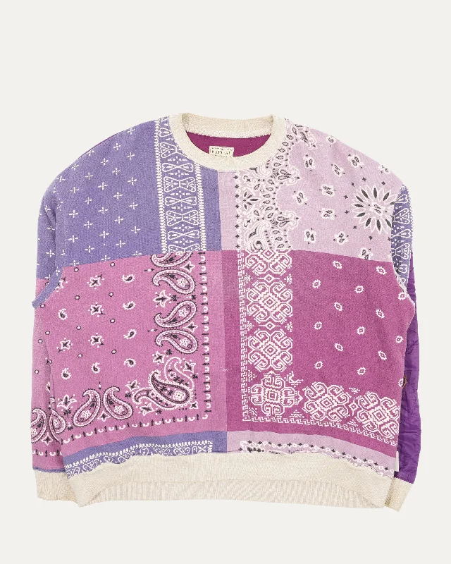 Bandana Print Crewneck Sweatshirt Hoodie with Hem Frayed Vintage Worn
