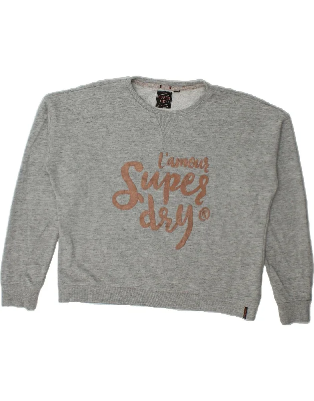 SUPERDRY Womens Oversized Graphic Sweatshirt Jumper UK 20 2XL Grey Flecked Hoodie with Raw Hem Edgy Unfinished SUPERDRY Womens Oversized Graphic Sweatshirt Jumper UK 20 2XL Grey Flecked Hoodie with Raw Hem Edgy Unfinished