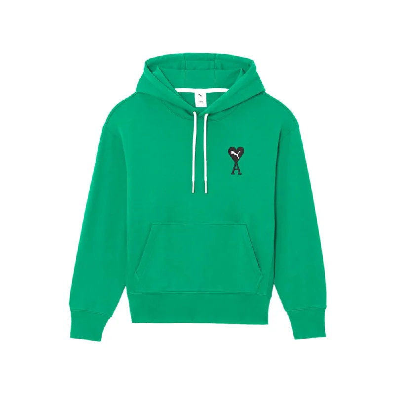 Puma x AMI Hoodie Verdant Green Hoodie with Raw Hem Edgy Unfinished
