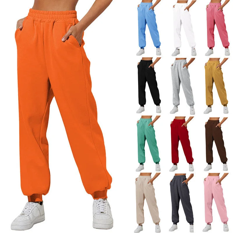 Women's High Waist Loose Joggers Pants Chic Wool Trousers
