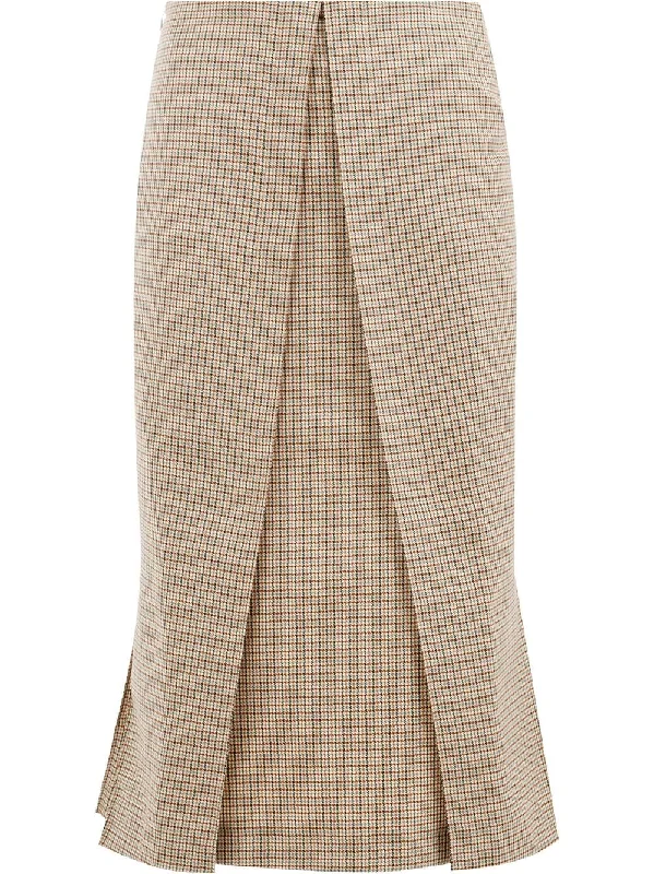 micro check midi skirt high waist skirt