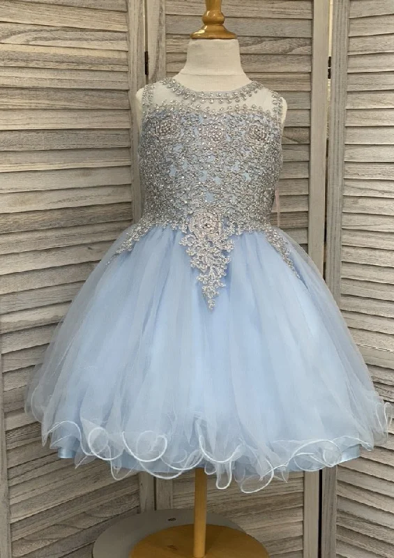 Tip Top Blue Party Dress with Metallic Lace and Tie Back Tunics Top Casual