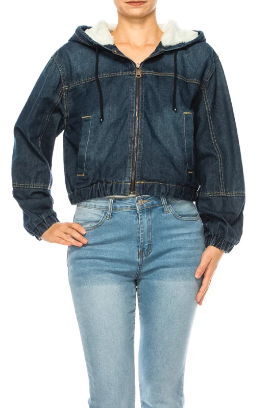 Women's Hooded denim jacket with fleece lining Tailored Jacket Straight Jacket A-Line Jacket Women's Hooded denim jacket with fleece lining Tailored Jacket Straight Jacket A-Line Jacket