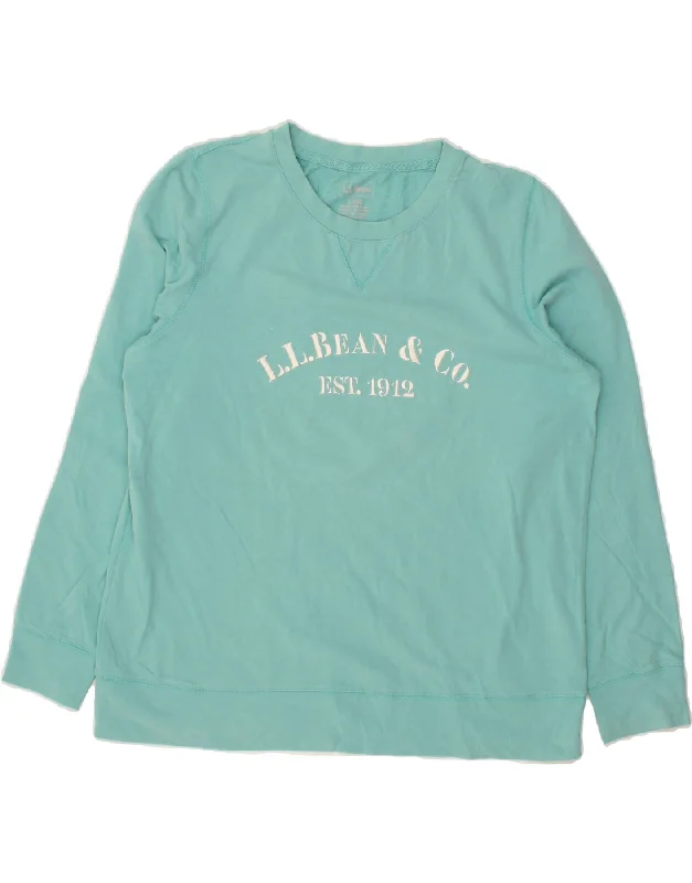 L.L.BEAN Womens Graphic Sweatshirt Jumper UK 16 Large Turquoise Cotton Hoodie with Snap Buttons Easy Quick L.L.BEAN Womens Graphic Sweatshirt Jumper UK 16 Large Turquoise Cotton Hoodie with Snap Buttons Easy Quick