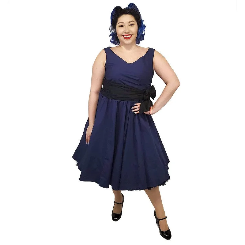 Sally Wrap-Front Sleeveless Swing Dress in Navy Tunics Ceremony elegant