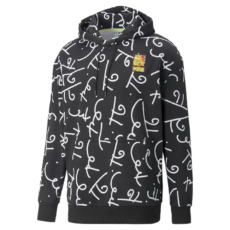 Puma x Britto AOP Hoodie Black Hoodie with Typography Text Message