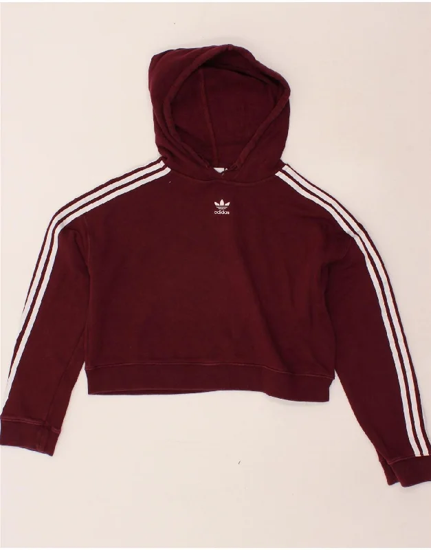 ADIDAS Womens Oversized Crop Hoodie Jumper UK 10 Small Maroon Cotton Zip Hoodie Drawstring Kangaroo Pocket ADIDAS Womens Oversized Crop Hoodie Jumper UK 10 Small Maroon Cotton Zip Hoodie Drawstring Kangaroo Pocket