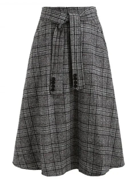 Princess Front Wool Blend Plaid Skirt zip skirt side