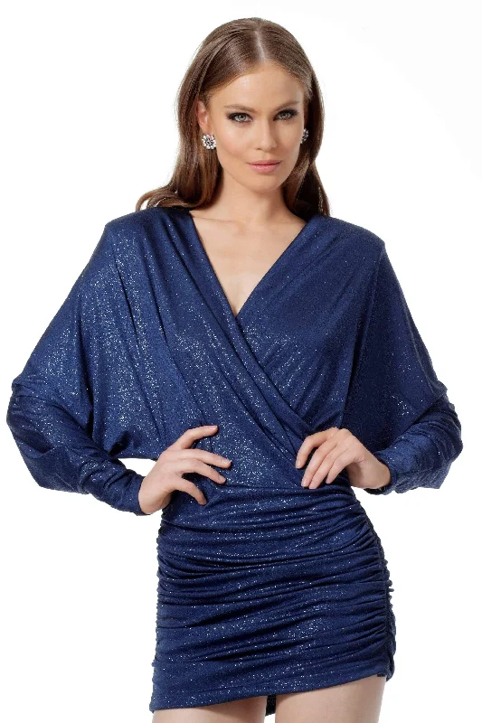 Jovani 1696 - Glitter V-Neck Ruched Dress Tunics Sophisticated sleek