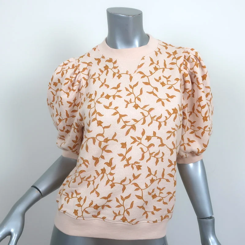 Ulla Johnson Puff Sleeve Sweatshirt Top Rami Light Pink Vine Print Size Small Hoodie with Magnetic Closure Innovative Modern Ulla Johnson Puff Sleeve Sweatshirt Top Rami Light Pink Vine Print Size Small Hoodie with Magnetic Closure Innovative Modern