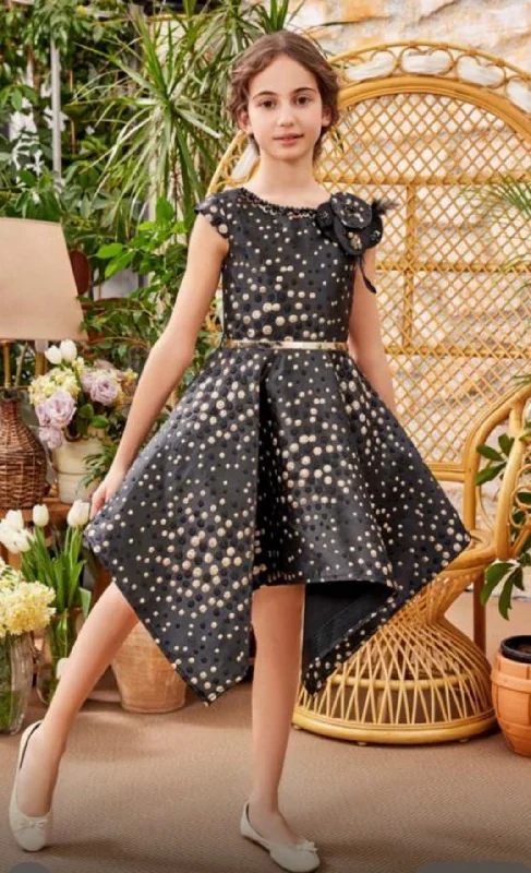Girls' Black and Gold Special Ocassion Party Dress 3842 Tunics Satin smooth