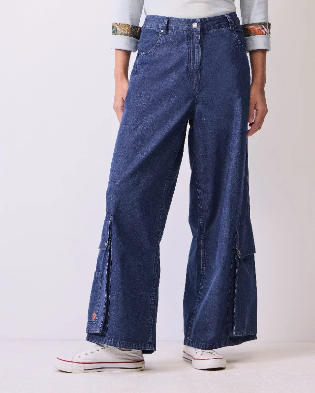 Hem Pocket Pants - Denim Formal Linen Trousers