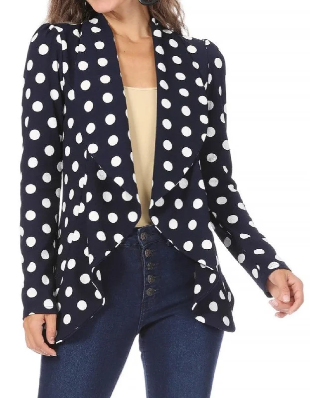 Women's Polka Dot Open Front Business Casual Work Office Long Sleeves Blazer Jacket Elasticated Jacket Padded Jacket Insulated Jacket Women's Polka Dot Open Front Business Casual Work Office Long Sleeves Blazer Jacket Elasticated Jacket Padded Jacket Insulated Jacket