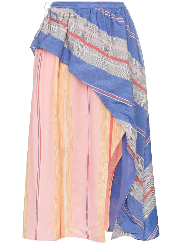 Tarouba stripe high waist silk cotton-blend skirt denim skirt casual