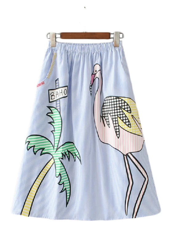 Women Sweet Coconut Tree Print Striped Skirts corduroy skirt durable