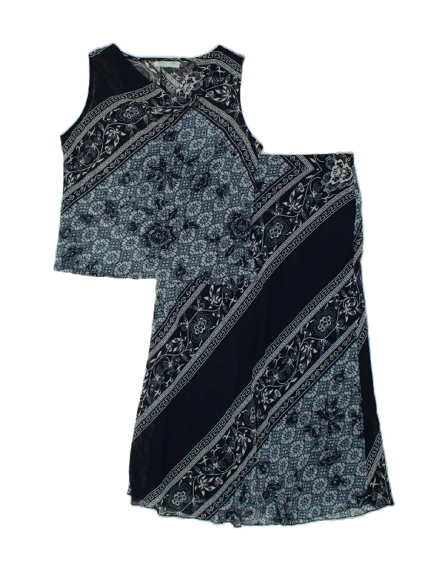 VINTAGE Womens 2 Piece Skirt Set IT 44 Medium W30  Navy Blue Floral high slit skirt