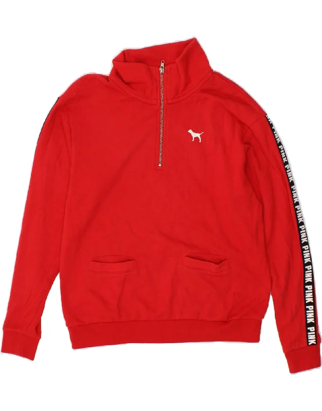 VICTORIA'S SECRET Womens Pink Graphic Sweatshirt Jumper UK 6 XS Red Hoodie with Exposed Zipper Edgy Industrial VICTORIA'S SECRET Womens Pink Graphic Sweatshirt Jumper UK 6 XS Red Hoodie with Exposed Zipper Edgy Industrial