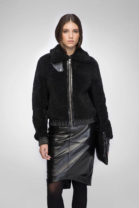 Elise - Black Shearling Jacket Wool Jacket Cashmere Jacket Tweed Jacket