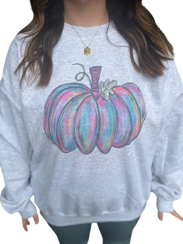 Watercolor Pumpkin Sweatshirt In Grey Hoodie with Toggle Buttons Decorative Unique