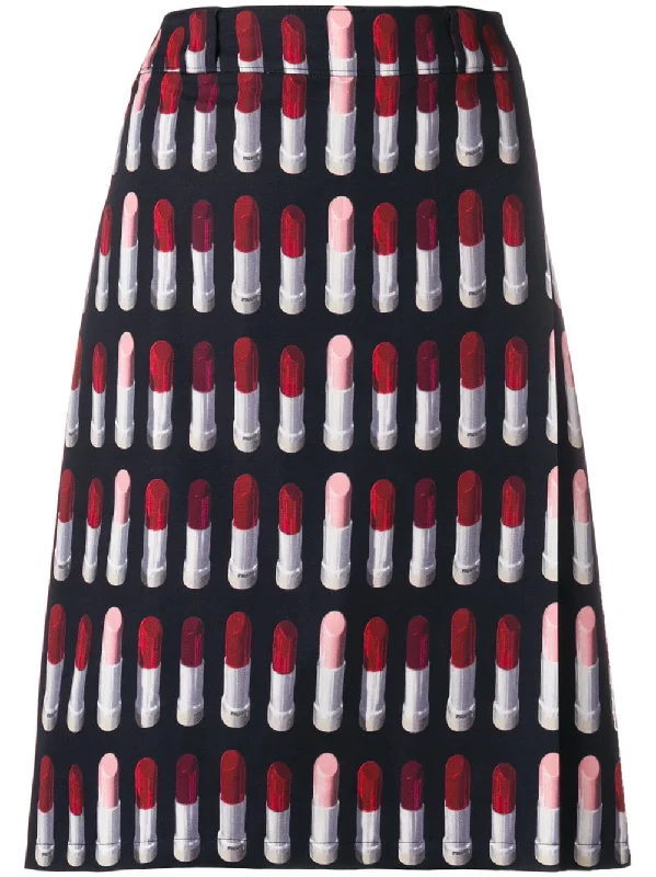 lipstick print A-line skirt lace skirt feminine
