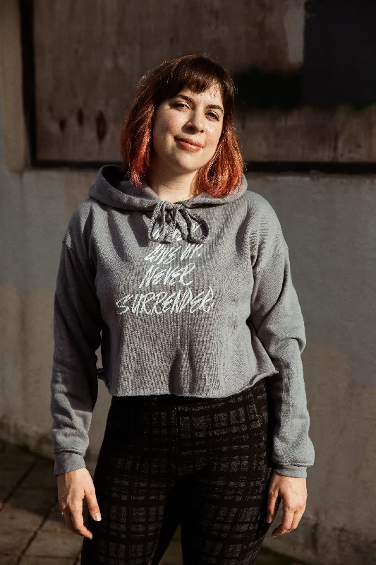 Never Surrender Fitted Crop Hoodie Hoodie with Lace Feminine Delicate