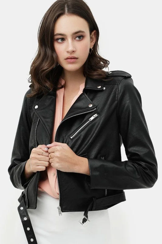 Biker PU Leather Belted Jacket Denim Jacket Leather Jacket Suede Jacket