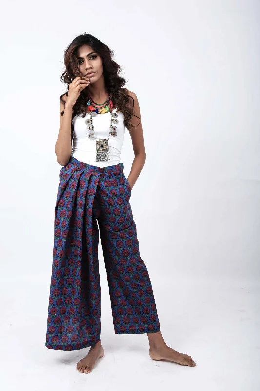 Hand Screen Printed Pleated Pants Trendy Velvet Pants