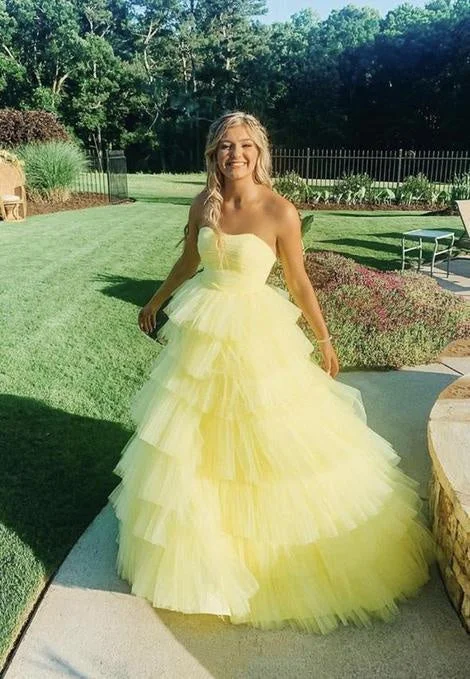 A Line Yellow Princess Prom Dresses, Formal Party Dresses, Long Evening Dresses DMP219 Tunics Business professional