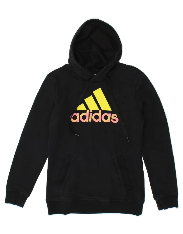 ADIDAS Womens Graphic Sweatshirt Jumper UK 10 Small Black Cotton Hoodie with V-Neck Classic Versatile ADIDAS Womens Graphic Sweatshirt Jumper UK 10 Small Black Cotton Hoodie with V-Neck Classic Versatile