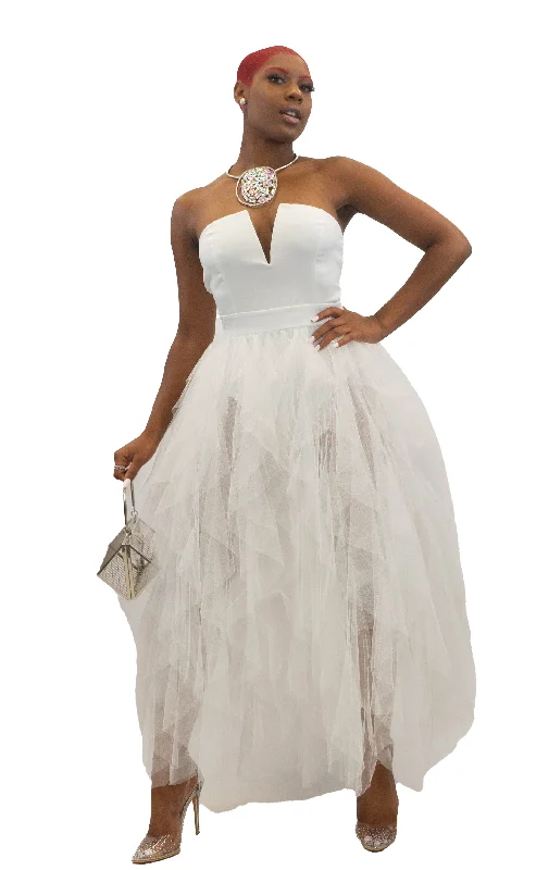 Elegantay Strapless Dress with Tulle Skirt, Off White Tunics Designer luxury
