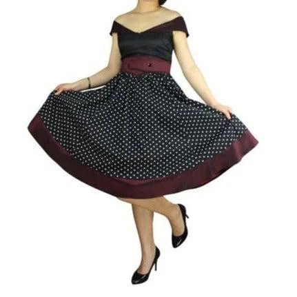 Dotty Dream Dress in Black sweetheart Neckline Romantic