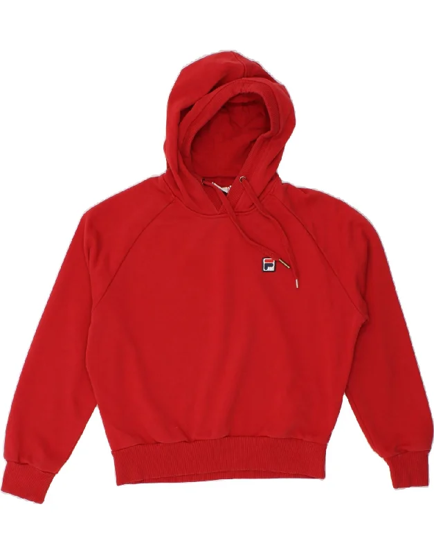FILA Womens Oversized Hoodie Jumper UK 6 XS Red Cotton Hoodie with Cropped Fit Short Trendy FILA Womens Oversized Hoodie Jumper UK 6 XS Red Cotton Hoodie with Cropped Fit Short Trendy