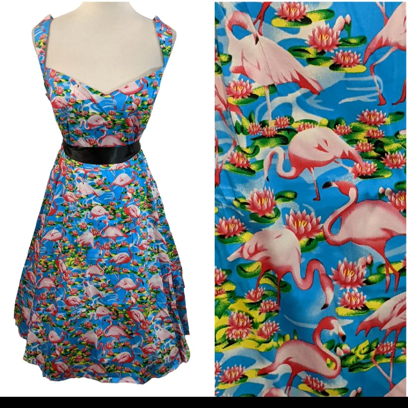 H&R London Flamingos Dress in Blue Tunics Seasonal trendy