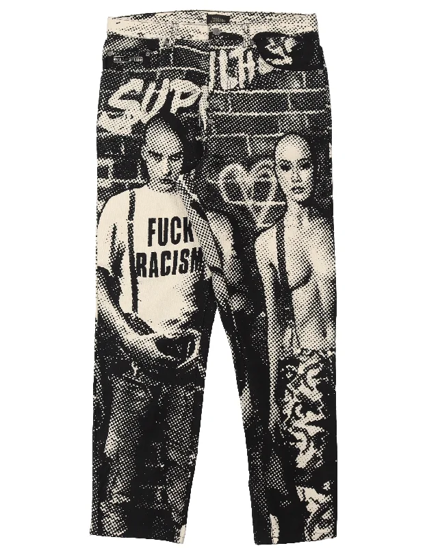 Jean Paul Gaultier 'Fuck Racism' Denim Pants Slim Fit Casual Pants
