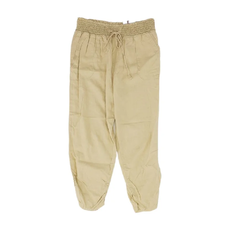 Beige Solid Capri Pants Classic Stretch Pants